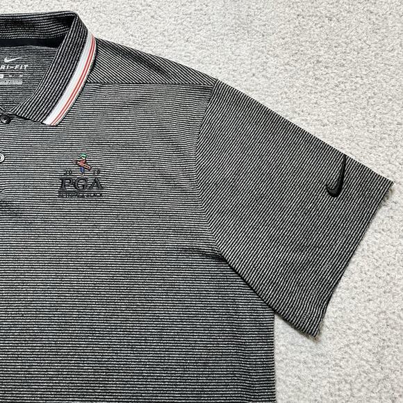 Nike Polo Shirt Mens XL Stripe Gray Performance PGA Bethpage Black Golf Dri Fit - Picture 4 of 10